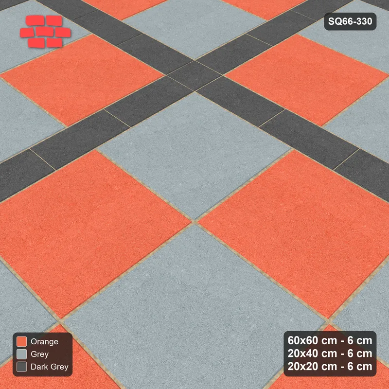 Interlock (Pasco) 60x60 cm · SQ66-330 · Panel Grid 2x4, 20 cm Lines, Two-Tone Slabs, Kerb, 460 cm · Side view Interlock (Pasco) 60x60 cm · SQ66-330 · Panel Grid 2x4, 20 cm Lines, Two-Tone Slabs, Kerb, 460 cm · Side view