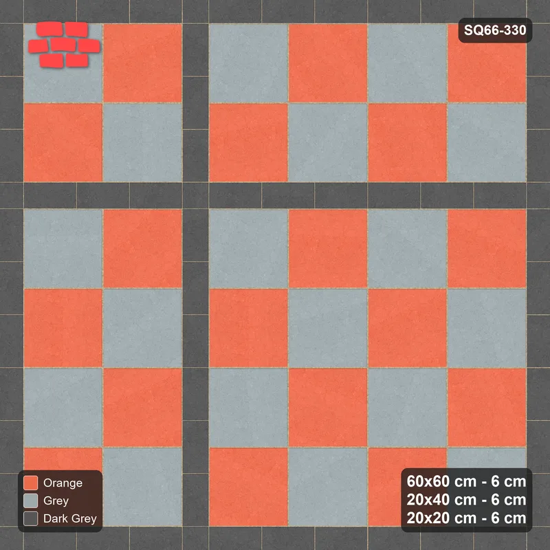 Interlock (Pasco) 60x60 cm · SQ66-330 · Panel Grid 2x4, 20 cm Lines, Two-Tone Slabs, Kerb, 460 cm · Top view Interlock (Pasco) 60x60 cm · SQ66-330 · Panel Grid 2x4, 20 cm Lines, Two-Tone Slabs, Kerb, 460 cm · Top view