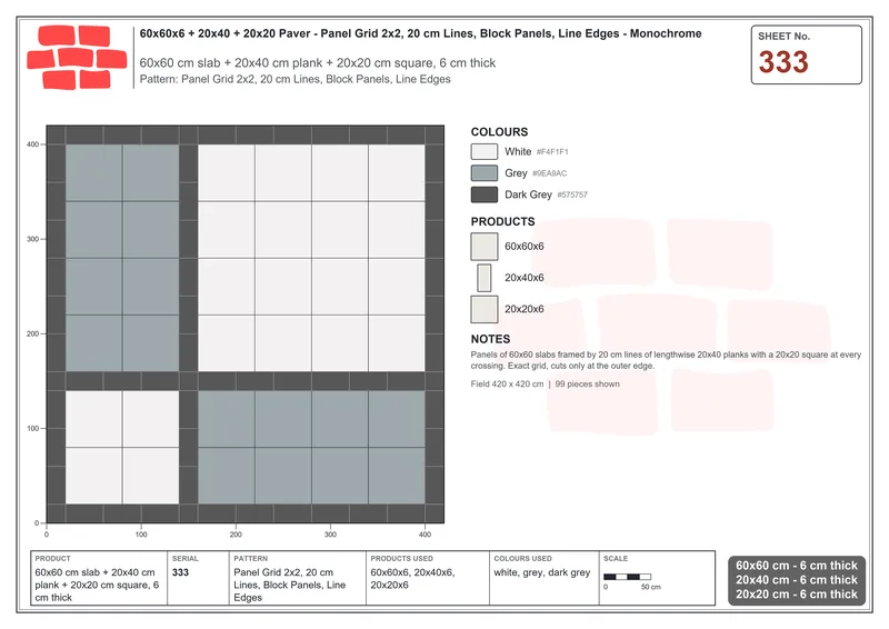 Interlock (Pasco) 60x60 cm · SQ66-333 · Panel Grid 2x2, 20 cm Lines, Block Panels, Line Edges · Laying plan Interlock (Pasco) 60x60 cm · SQ66-333 · Panel Grid 2x2, 20 cm Lines, Block Panels, Line Edges · Laying plan