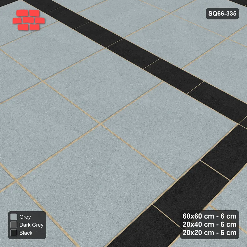 Interlock (Pasco) 60x60 cm · SQ66-335 · Panel Grid 4x4, 20 cm Lines, Alternating Lines, Kerb, 460 cm · Side view Interlock (Pasco) 60x60 cm · SQ66-335 · Panel Grid 4x4, 20 cm Lines, Alternating Lines, Kerb, 460 cm · Side view