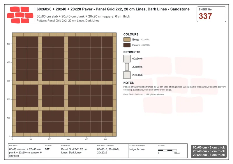 Interlock (Pasco) 60x60 cm · SQ66-337 · Panel Grid 2x2, 20 cm Lines, Dark Lines · Laying plan Interlock (Pasco) 60x60 cm · SQ66-337 · Panel Grid 2x2, 20 cm Lines, Dark Lines · Laying plan