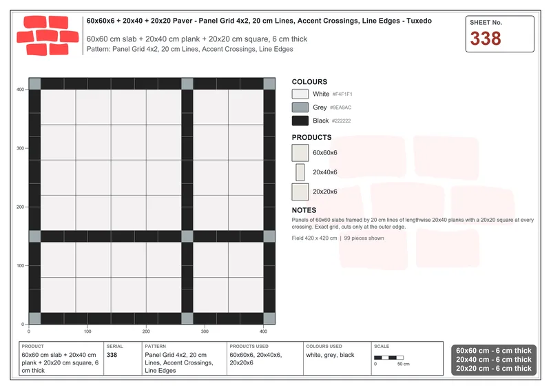 Interlock (Pasco) 60x60 cm · SQ66-338 · Panel Grid 4x2, 20 cm Lines, Accent Crossings, Line Edges · Laying plan Interlock (Pasco) 60x60 cm · SQ66-338 · Panel Grid 4x2, 20 cm Lines, Accent Crossings, Line Edges · Laying plan