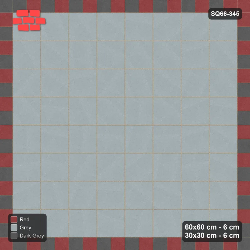 Interlock (Pasco) 60x60 cm · SQ66-345 · Slab Field, 30x30 Border, Dashed Lines, 540 cm · Top view Interlock (Pasco) 60x60 cm · SQ66-345 · Slab Field, 30x30 Border, Dashed Lines, 540 cm · Top view