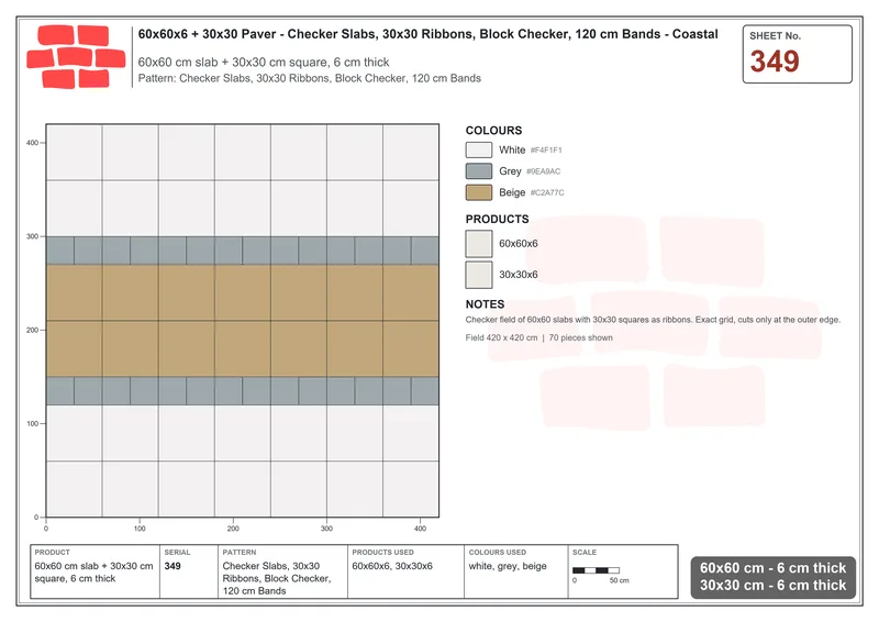 Interlock (Pasco) 60x60 cm · SQ66-349 · Checker Slabs, 30x30 Ribbons, Block Checker, 120 cm Bands · Laying plan Interlock (Pasco) 60x60 cm · SQ66-349 · Checker Slabs, 30x30 Ribbons, Block Checker, 120 cm Bands · Laying plan