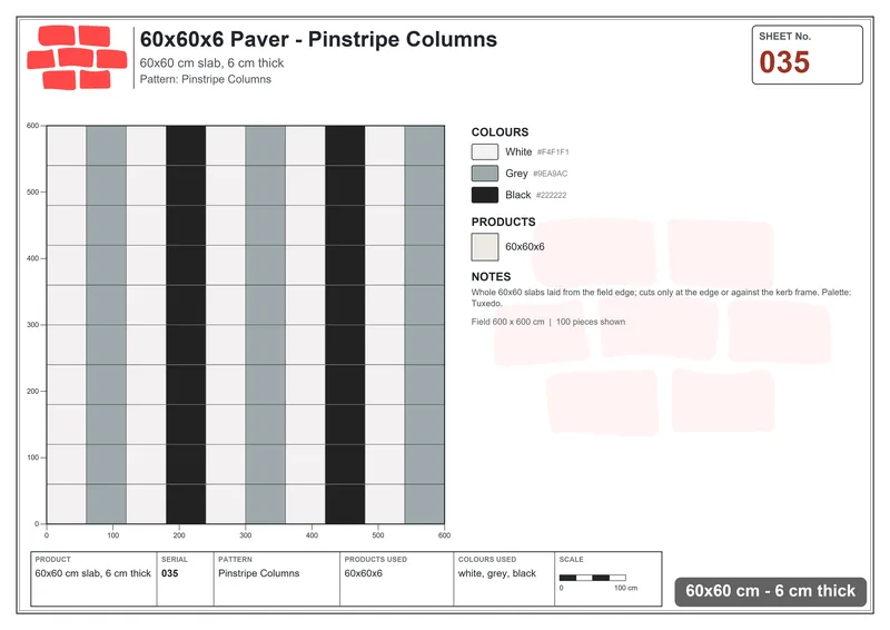 Interlock (Pasco) 60x60 cm · SQ66-35 · Pinstripe Columns · Laying plan Interlock (Pasco) 60x60 cm · SQ66-35 · Pinstripe Columns · Laying plan