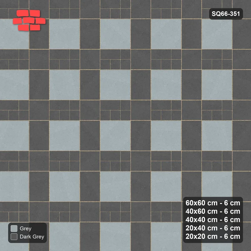 Interlock (Pasco) 60x60 cm · SQ66-351 · Five-Size Ashlar, 100 cm Block, Slab vs Rest, Repeat, 500 cm · Top view Interlock (Pasco) 60x60 cm · SQ66-351 · Five-Size Ashlar, 100 cm Block, Slab vs Rest, Repeat, 500 cm · Top view