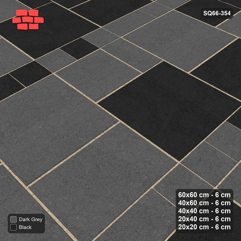 Interlock (Pasco) 60x60 cm · SQ66-354 · Five-Size Ashlar, 120 cm Block, Random Tones, Repeat, Kerb · Side view Interlock (Pasco) 60x60 cm · SQ66-354 · Five-Size Ashlar, 120 cm Block, Random Tones, Repeat, Kerb · Side view
