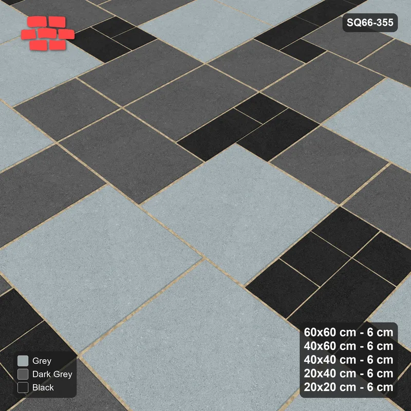 Interlock (Pasco) 60x60 cm · SQ66-355 · Five-Size Ashlar, 160 cm Block, Tiered Tones, Varied, 480 cm · Side view Interlock (Pasco) 60x60 cm · SQ66-355 · Five-Size Ashlar, 160 cm Block, Tiered Tones, Varied, 480 cm · Side view