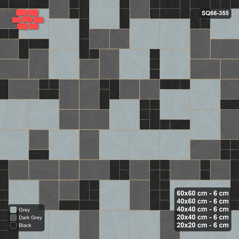 Interlock (Pasco) 60x60 cm · SQ66-355 · Five-Size Ashlar, 160 cm Block, Tiered Tones, Varied, 480 cm · Top view Interlock (Pasco) 60x60 cm · SQ66-355 · Five-Size Ashlar, 160 cm Block, Tiered Tones, Varied, 480 cm · Top view