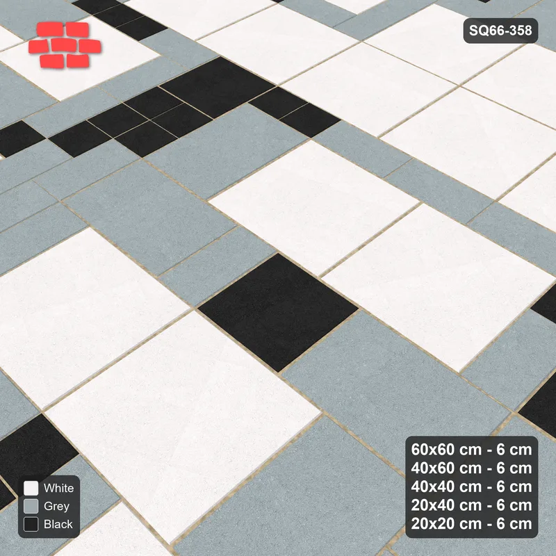 Interlock (Pasco) 60x60 cm · SQ66-358 · Five-Size Ashlar, 180 cm Block, Size Tones, Varied, 540 cm · Side view Interlock (Pasco) 60x60 cm · SQ66-358 · Five-Size Ashlar, 180 cm Block, Size Tones, Varied, 540 cm · Side view