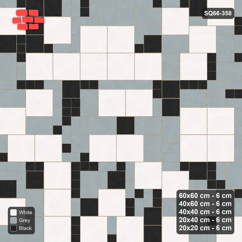 Interlock (Pasco) 60x60 cm · SQ66-358 · Five-Size Ashlar, 180 cm Block, Size Tones, Varied, 540 cm · Top view Interlock (Pasco) 60x60 cm · SQ66-358 · Five-Size Ashlar, 180 cm Block, Size Tones, Varied, 540 cm · Top view
