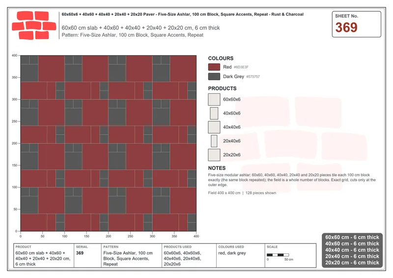 Interlock (Pasco) 60x60 cm · SQ66-369 · Five-Size Ashlar, 100 cm Block, Square Accents, Repeat · Laying plan Interlock (Pasco) 60x60 cm · SQ66-369 · Five-Size Ashlar, 100 cm Block, Square Accents, Repeat · Laying plan