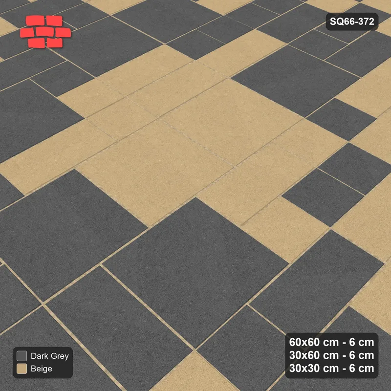 Interlock (Pasco) 60x60 cm · SQ66-372 · Three-Size Ashlar, 180 cm Block, Random Tones, Varied · Side view Interlock (Pasco) 60x60 cm · SQ66-372 · Three-Size Ashlar, 180 cm Block, Random Tones, Varied · Side view