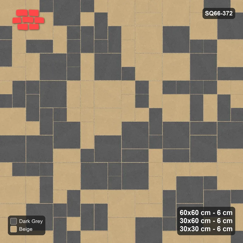 Interlock (Pasco) 60x60 cm · SQ66-372 · Three-Size Ashlar, 180 cm Block, Random Tones, Varied · Top view Interlock (Pasco) 60x60 cm · SQ66-372 · Three-Size Ashlar, 180 cm Block, Random Tones, Varied · Top view
