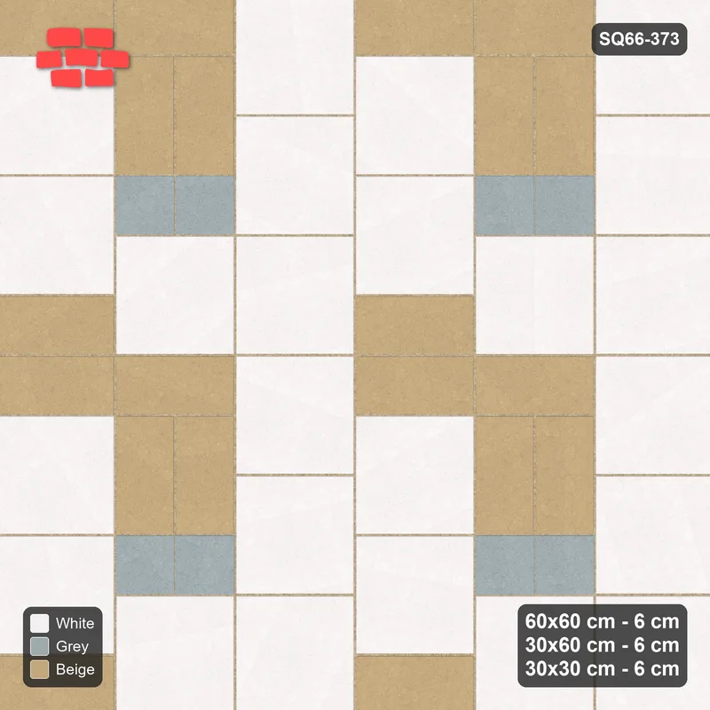 Interlock (Pasco) 60x60 cm · SQ66-373 · Three-Size Ashlar, 180 cm Block, Size Tones, Repeat, Kerb · Top view Interlock (Pasco) 60x60 cm · SQ66-373 · Three-Size Ashlar, 180 cm Block, Size Tones, Repeat, Kerb · Top view