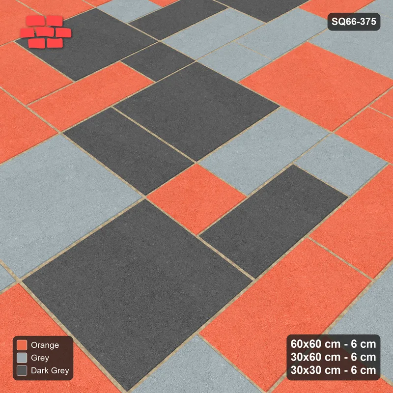 Interlock (Pasco) 60x60 cm · SQ66-375 · Three-Size Ashlar, 150 cm Block, Random Tones, Varied · Side view Interlock (Pasco) 60x60 cm · SQ66-375 · Three-Size Ashlar, 150 cm Block, Random Tones, Varied · Side view