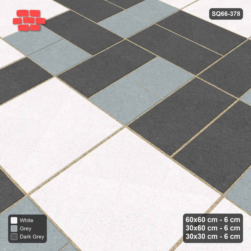 Interlock (Pasco) 60x60 cm · SQ66-378 · Three-Size Ashlar, 120 cm Block, Size Tones, Varied, 360 cm · Side view Interlock (Pasco) 60x60 cm · SQ66-378 · Three-Size Ashlar, 120 cm Block, Size Tones, Varied, 360 cm · Side view