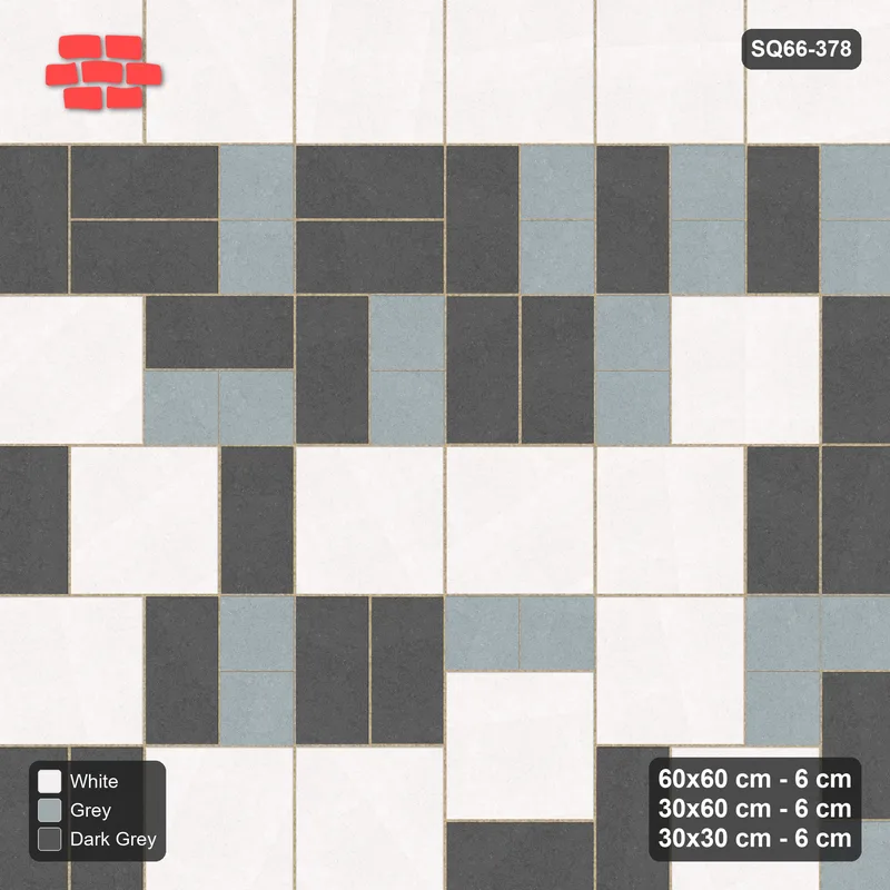 Interlock (Pasco) 60x60 cm · SQ66-378 · Three-Size Ashlar, 120 cm Block, Size Tones, Varied, 360 cm · Top view Interlock (Pasco) 60x60 cm · SQ66-378 · Three-Size Ashlar, 120 cm Block, Size Tones, Varied, 360 cm · Top view