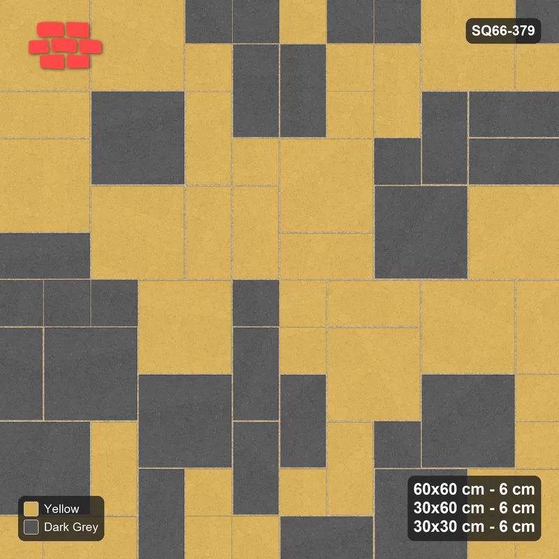 Interlock (Pasco) 60x60 cm · SQ66-379 · Three-Size Ashlar, 180 cm Block, Random Tones, 360 cm · Top view Interlock (Pasco) 60x60 cm · SQ66-379 · Three-Size Ashlar, 180 cm Block, Random Tones, 360 cm · Top view