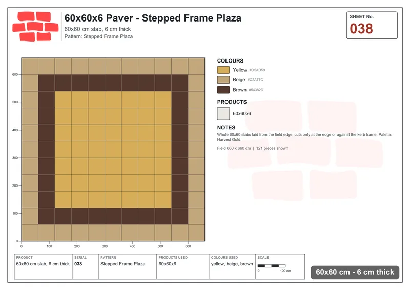 Interlock (Pasco) 60x60 cm · SQ66-38 · Stepped Frame Plaza · Laying plan Interlock (Pasco) 60x60 cm · SQ66-38 · Stepped Frame Plaza · Laying plan