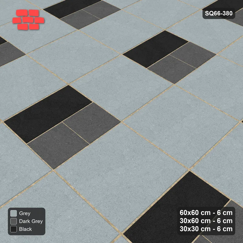 Interlock (Pasco) 60x60 cm · SQ66-380 · Three-Size Ashlar, 120 cm Block, Size Tones, Repeat, 480 cm · Side view Interlock (Pasco) 60x60 cm · SQ66-380 · Three-Size Ashlar, 120 cm Block, Size Tones, Repeat, 480 cm · Side view