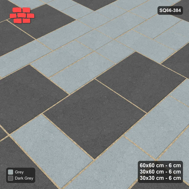 Interlock (Pasco) 60x60 cm · SQ66-384 · Three-Size Ashlar, 150 cm Block, Slab vs Rest, Varied · Side view Interlock (Pasco) 60x60 cm · SQ66-384 · Three-Size Ashlar, 150 cm Block, Slab vs Rest, Varied · Side view
