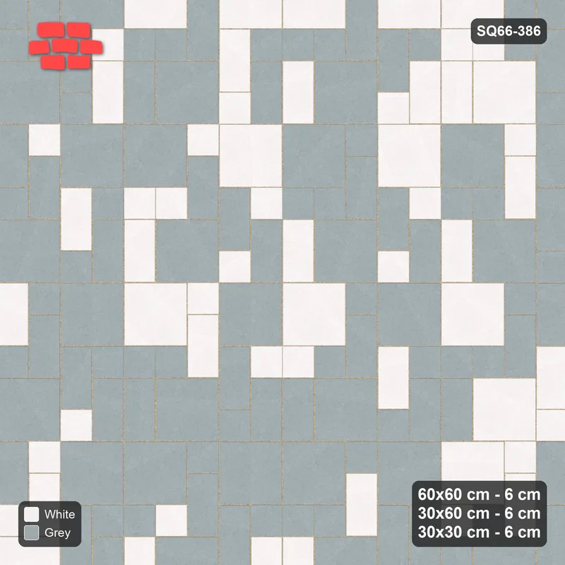 Interlock (Pasco) 60x60 cm · SQ66-386 · Three-Size Ashlar, 150 cm Block, Tonal Blend, Repeat, 600 cm · Top view Interlock (Pasco) 60x60 cm · SQ66-386 · Three-Size Ashlar, 150 cm Block, Tonal Blend, Repeat, 600 cm · Top view