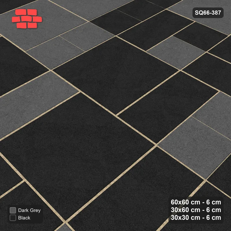 Interlock (Pasco) 60x60 cm · SQ66-387 · Three-Size Ashlar, 120 cm Block, Random Tones, Varied · Side view Interlock (Pasco) 60x60 cm · SQ66-387 · Three-Size Ashlar, 120 cm Block, Random Tones, Varied · Side view