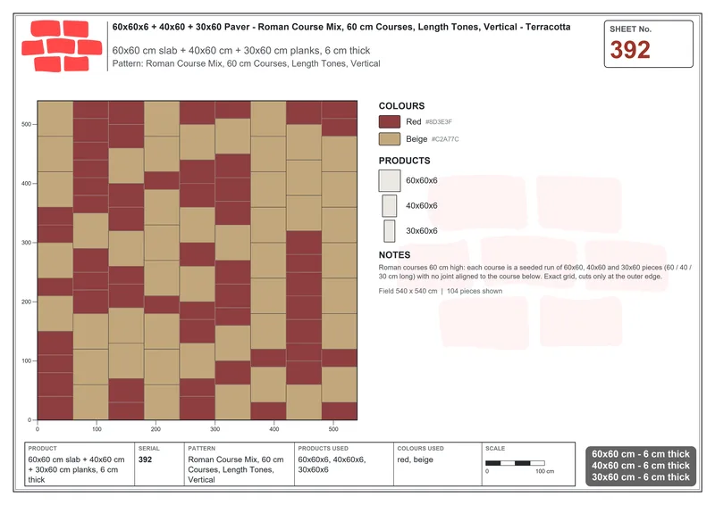 Interlock (Pasco) 60x60 cm · SQ66-392 · Roman Course Mix, 60 cm Courses, Length Tones, Vertical · Laying plan Interlock (Pasco) 60x60 cm · SQ66-392 · Roman Course Mix, 60 cm Courses, Length Tones, Vertical · Laying plan