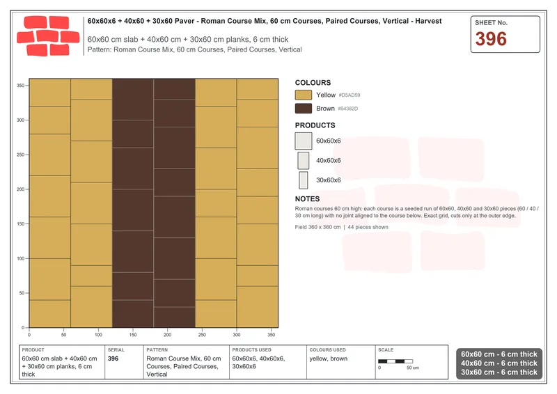 Interlock (Pasco) 60x60 cm · SQ66-396 · Roman Course Mix, 60 cm Courses, Paired Courses, Vertical · Laying plan Interlock (Pasco) 60x60 cm · SQ66-396 · Roman Course Mix, 60 cm Courses, Paired Courses, Vertical · Laying plan