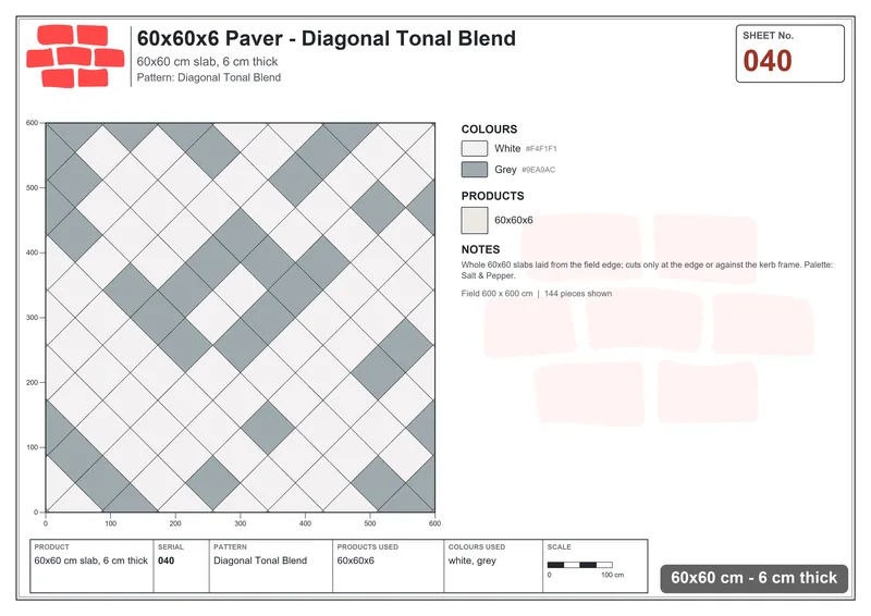Interlock (Pasco) 60x60 cm · SQ66-40 · Diagonal Tonal Blend · Laying plan Interlock (Pasco) 60x60 cm · SQ66-40 · Diagonal Tonal Blend · Laying plan