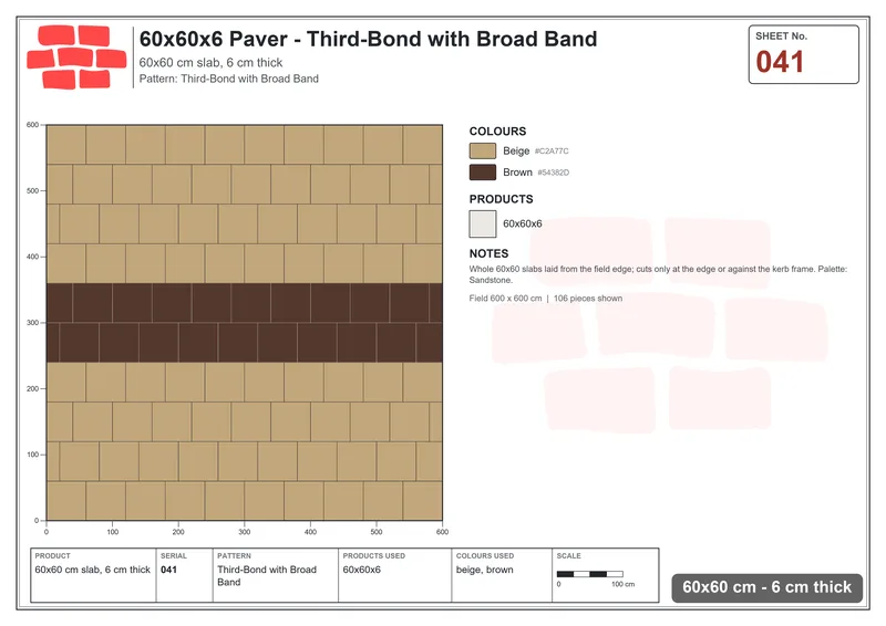 Interlock (Pasco) 60x60 cm · SQ66-41 · Third-Bond with Broad Band · Laying plan Interlock (Pasco) 60x60 cm · SQ66-41 · Third-Bond with Broad Band · Laying plan
