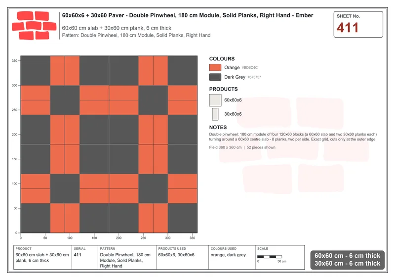 Interlock (Pasco) 60x60 cm · SQ66-411 · Double Pinwheel, 180 cm Module, Solid Planks, Right Hand · Laying plan Interlock (Pasco) 60x60 cm · SQ66-411 · Double Pinwheel, 180 cm Module, Solid Planks, Right Hand · Laying plan
