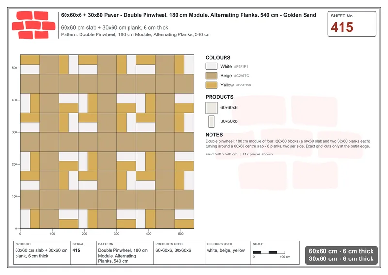 Interlock (Pasco) 60x60 cm · SQ66-415 · Double Pinwheel, 180 cm Module, Alternating Planks, 540 cm · Laying plan Interlock (Pasco) 60x60 cm · SQ66-415 · Double Pinwheel, 180 cm Module, Alternating Planks, 540 cm · Laying plan