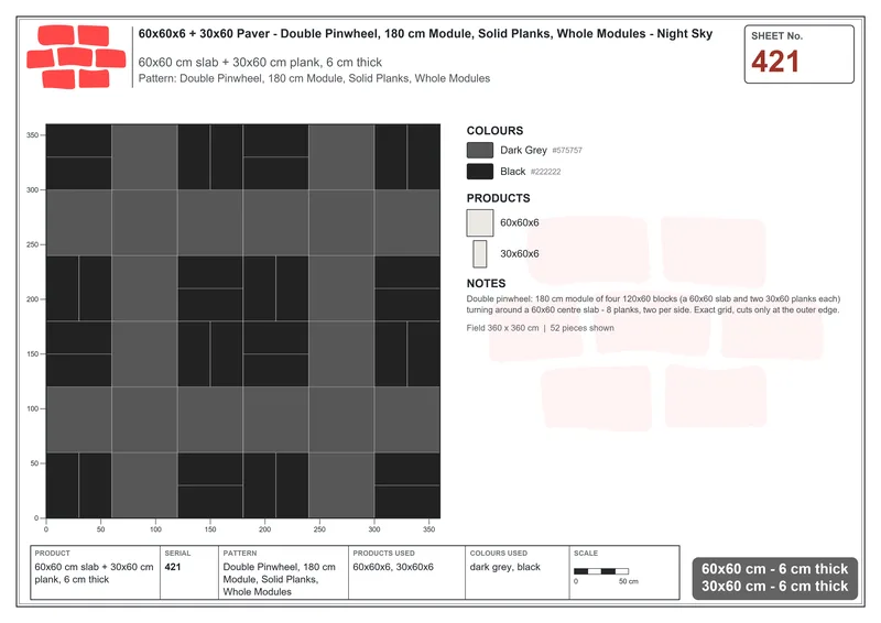 Interlock (Pasco) 60x60 cm · SQ66-421 · Double Pinwheel, 180 cm Module, Solid Planks, Whole Modules · Laying plan Interlock (Pasco) 60x60 cm · SQ66-421 · Double Pinwheel, 180 cm Module, Solid Planks, Whole Modules · Laying plan