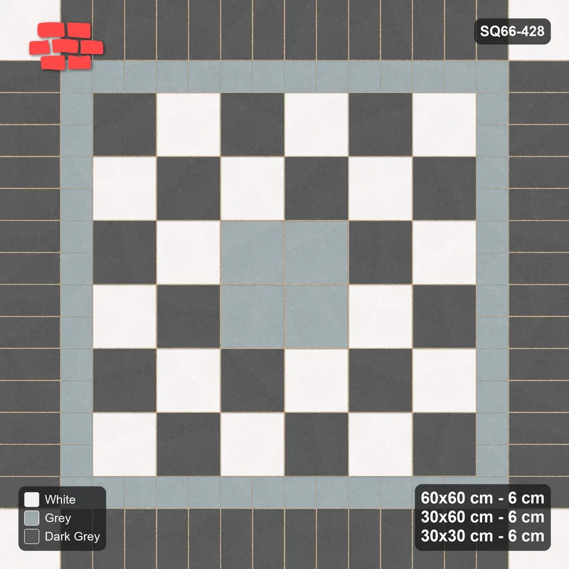Interlock (Pasco) 60x60 cm · SQ66-428 · Rug, 6x6 Slab Field, Checker Centre, Corner Keys, Medallion · Top view Interlock (Pasco) 60x60 cm · SQ66-428 · Rug, 6x6 Slab Field, Checker Centre, Corner Keys, Medallion · Top view