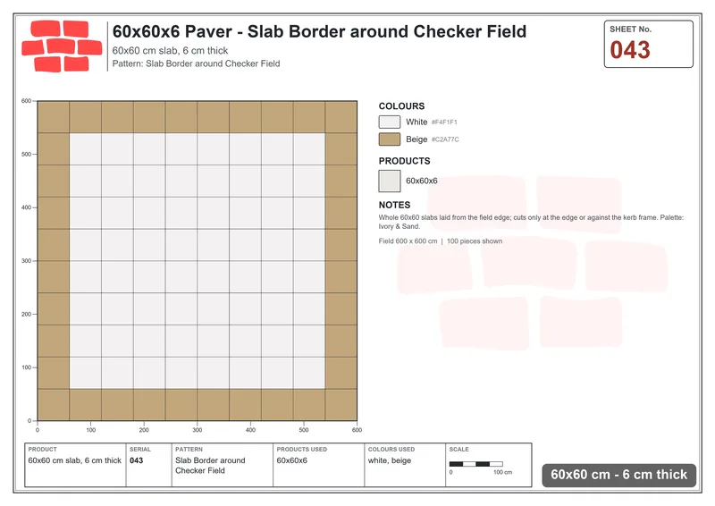 Interlock (Pasco) 60x60 cm · SQ66-43 · Slab Border around Checker Field · Laying plan Interlock (Pasco) 60x60 cm · SQ66-43 · Slab Border around Checker Field · Laying plan