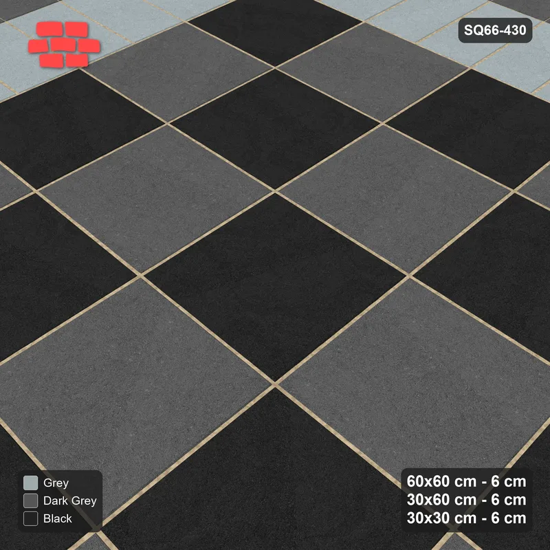 Interlock (Pasco) 60x60 cm · SQ66-430 · Rug, 5x5 Slab Field, Checker Centre, Corner Keys, 480 cm · Side view Interlock (Pasco) 60x60 cm · SQ66-430 · Rug, 5x5 Slab Field, Checker Centre, Corner Keys, 480 cm · Side view