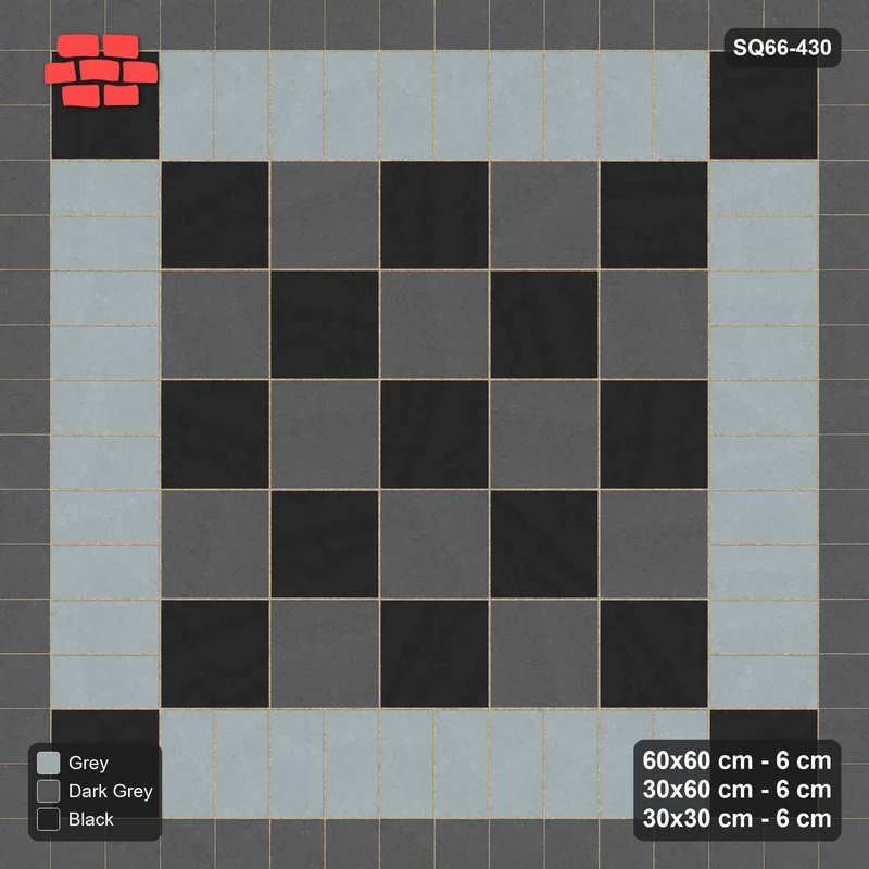 Interlock (Pasco) 60x60 cm · SQ66-430 · Rug, 5x5 Slab Field, Checker Centre, Corner Keys, 480 cm · Top view Interlock (Pasco) 60x60 cm · SQ66-430 · Rug, 5x5 Slab Field, Checker Centre, Corner Keys, 480 cm · Top view