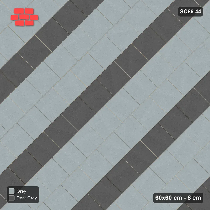 Interlock (Pasco) 60x60 cm · SQ66-44 · Kerb-Framed Diagonal Running Bond · Top view Interlock (Pasco) 60x60 cm · SQ66-44 · Kerb-Framed Diagonal Running Bond · Top view