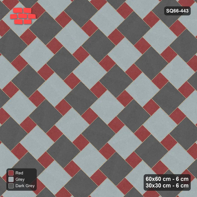 Interlock (Pasco) 60x60 cm · SQ66-443 · 45 Degree Lattice in Kerb, Alternating Slabs, Kerb, 520 cm · Top view Interlock (Pasco) 60x60 cm · SQ66-443 · 45 Degree Lattice in Kerb, Alternating Slabs, Kerb, 520 cm · Top view