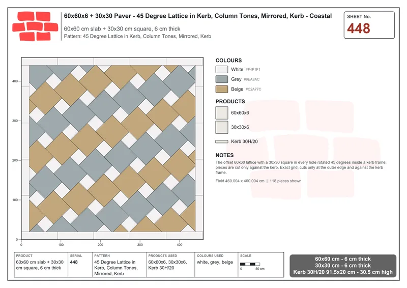 Interlock (Pasco) 60x60 cm · SQ66-448 · 45 Degree Lattice in Kerb, Column Tones, Mirrored, Kerb · Laying plan Interlock (Pasco) 60x60 cm · SQ66-448 · 45 Degree Lattice in Kerb, Column Tones, Mirrored, Kerb · Laying plan