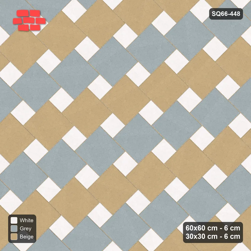 Interlock (Pasco) 60x60 cm · SQ66-448 · 45 Degree Lattice in Kerb, Column Tones, Mirrored, Kerb · Top view Interlock (Pasco) 60x60 cm · SQ66-448 · 45 Degree Lattice in Kerb, Column Tones, Mirrored, Kerb · Top view