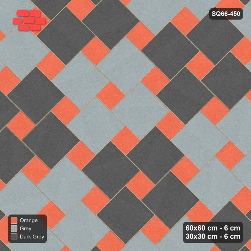 Interlock (Pasco) 60x60 cm · SQ66-450 · 45 Degree Lattice in Kerb, 2x2 Blocks, Mirrored, Kerb · Top view Interlock (Pasco) 60x60 cm · SQ66-450 · 45 Degree Lattice in Kerb, 2x2 Blocks, Mirrored, Kerb · Top view