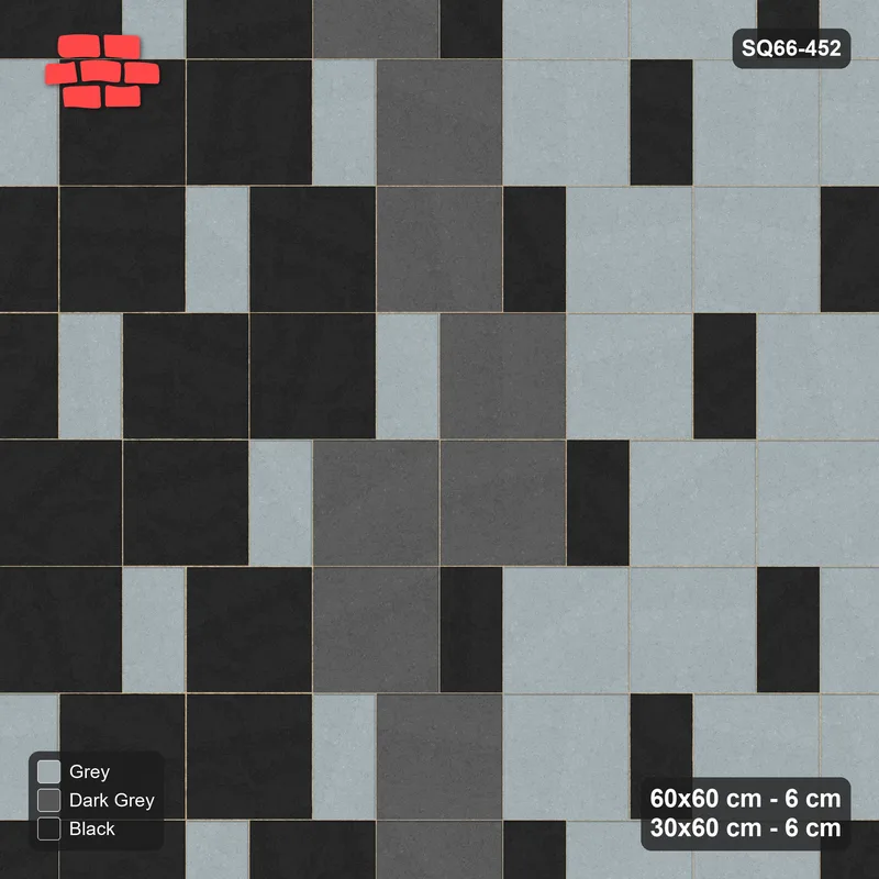 Interlock (Pasco) 60x60 cm · SQ66-452 · Ombre Gradient, Slab-Step, Light to Dark, 420 cm · Top view Interlock (Pasco) 60x60 cm · SQ66-452 · Ombre Gradient, Slab-Step, Light to Dark, 420 cm · Top view