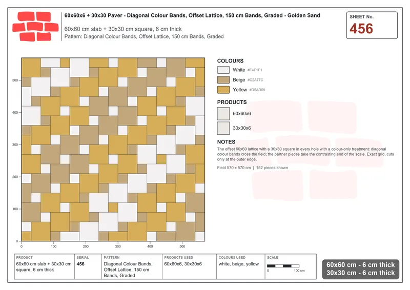 Interlock (Pasco) 60x60 cm · SQ66-456 · Diagonal Colour Bands, Offset Lattice, 150 cm Bands, Graded · Laying plan Interlock (Pasco) 60x60 cm · SQ66-456 · Diagonal Colour Bands, Offset Lattice, 150 cm Bands, Graded · Laying plan