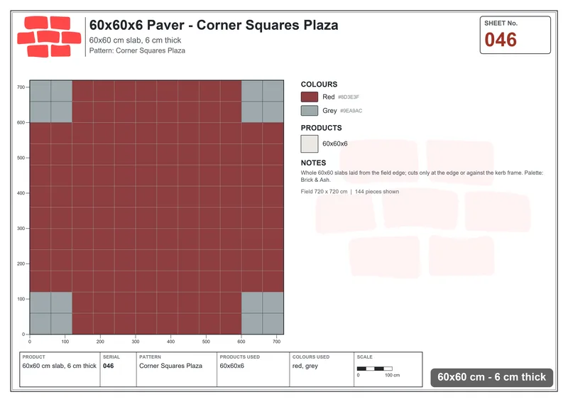 Interlock (Pasco) 60x60 cm · SQ66-46 · Corner Squares Plaza · Laying plan Interlock (Pasco) 60x60 cm · SQ66-46 · Corner Squares Plaza · Laying plan