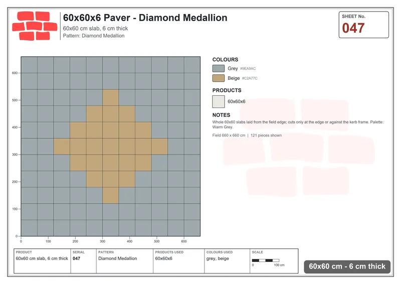 Interlock (Pasco) 60x60 cm · SQ66-47 · Diamond Medallion · Laying plan Interlock (Pasco) 60x60 cm · SQ66-47 · Diamond Medallion · Laying plan