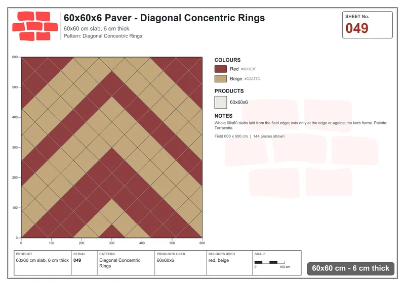 Interlock (Pasco) 60x60 cm · SQ66-49 · Diagonal Concentric Rings · Laying plan Interlock (Pasco) 60x60 cm · SQ66-49 · Diagonal Concentric Rings · Laying plan