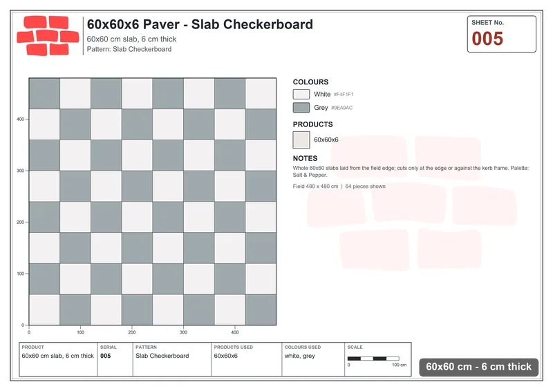 Interlock (Pasco) 60x60 cm · SQ66-5 · Slab Checkerboard · Laying plan Interlock (Pasco) 60x60 cm · SQ66-5 · Slab Checkerboard · Laying plan